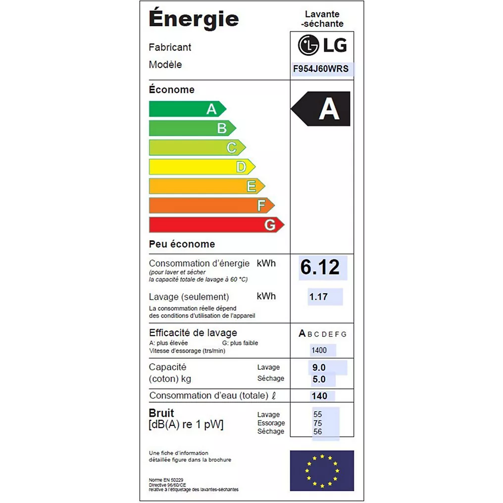 Lave linge séchant hublot LG F954J60WRS Reconditionné – Image 6